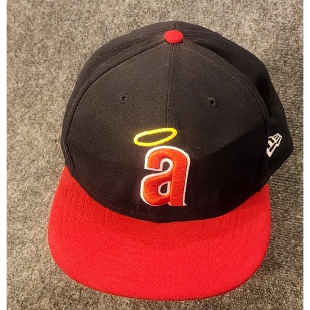 New Era 59FIFTY LA Angels Fitted Hat Size 8 Black Red Cap MLB Baseball